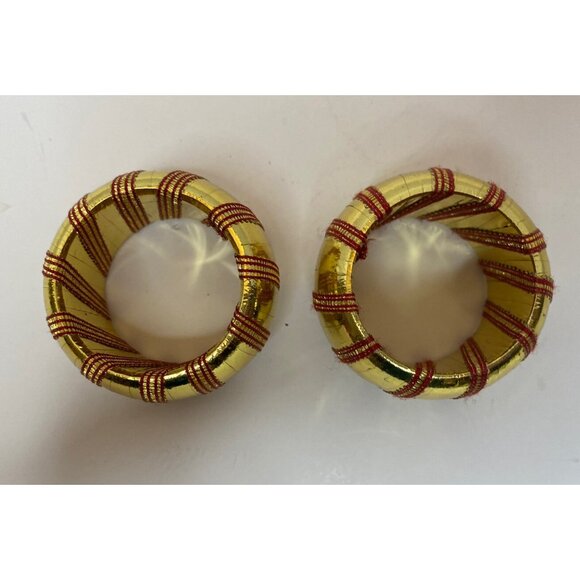 Christmas Holiday Napkin Rings Gold And Red Pair Set of 2 - Picture 3 of 4